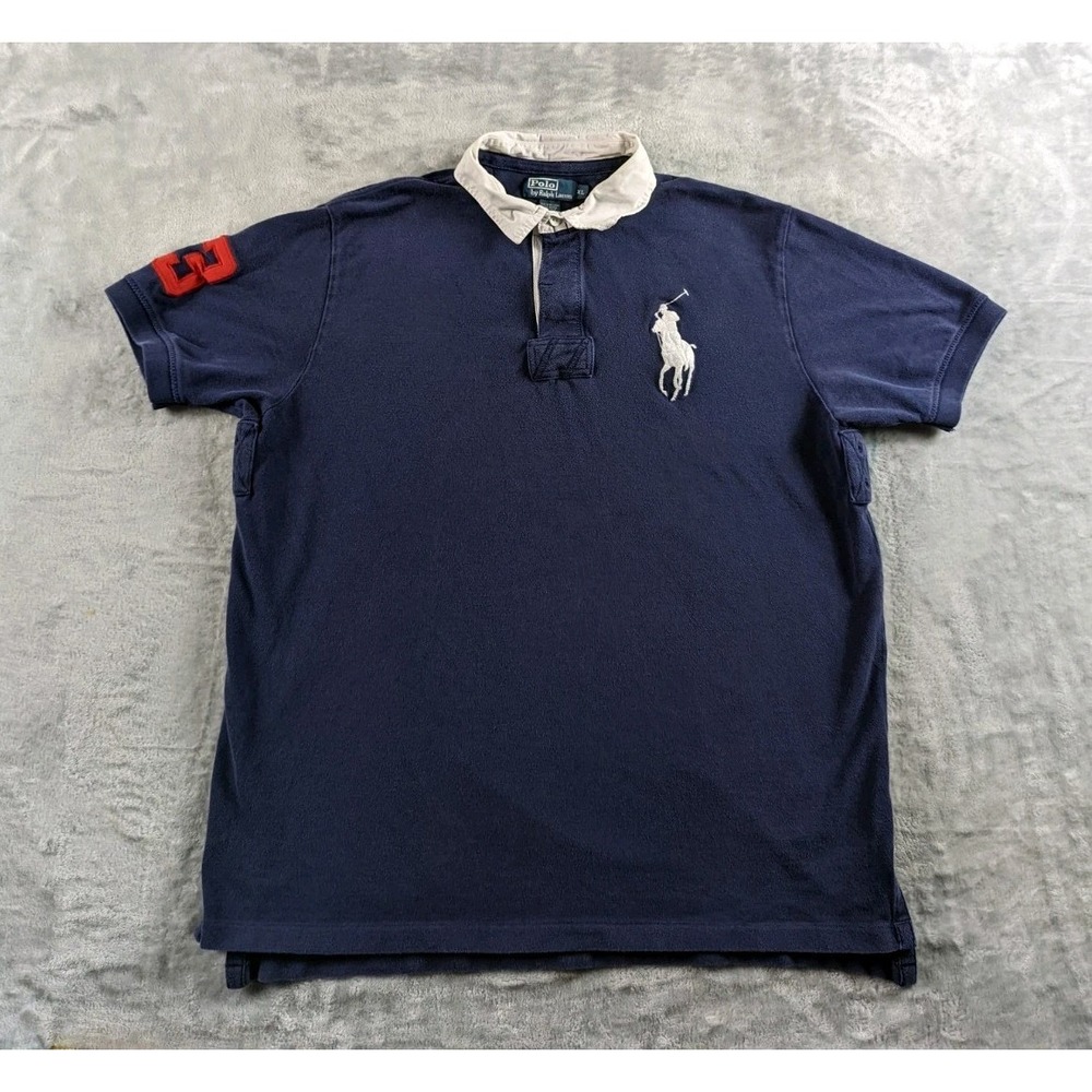 VTG Polo Ralph Lauren Rugby Shirt Mens XL Blue Faded Short Sleeve Big Pony #3